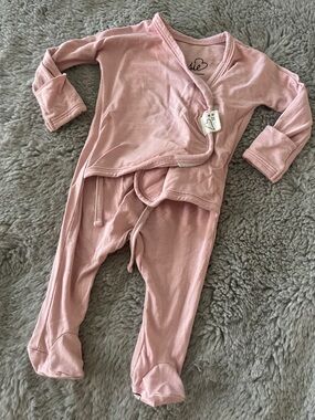 Bonsie Blush Pink Baby Skin To Skin Kimono Footed One-Piece Sz Newborn Bamboo
